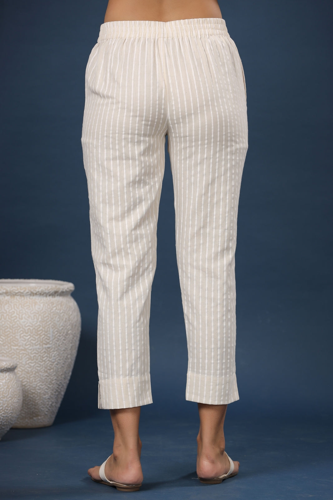 Juniper Women Natural Cotton Flex Striped Slim Fit Pant/Slim Pant - Distacart