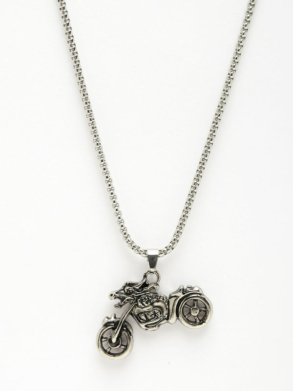 NVR Men's Rhodium-Plated Stainless Steel Bike Shaped Pendant With Chain - Distacart