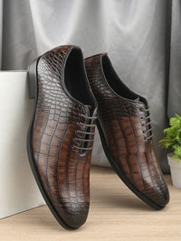 Thumbnail for House of Pataudi Men Textured Formal Lace Up Oxfords