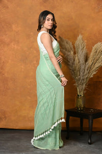 Thumbnail for Very Much Indian Designer Mul Cotton Handloom Saree with Sequins - Sea Green - Distacart