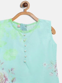 Thumbnail for Ahalyaa Aqua Blue Crepe Printed Kids Kurta Palazzo Sets For Girls - Distacart