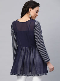 Thumbnail for Ahalyaa Women Navy Blue Georgette Khari Print Tunic