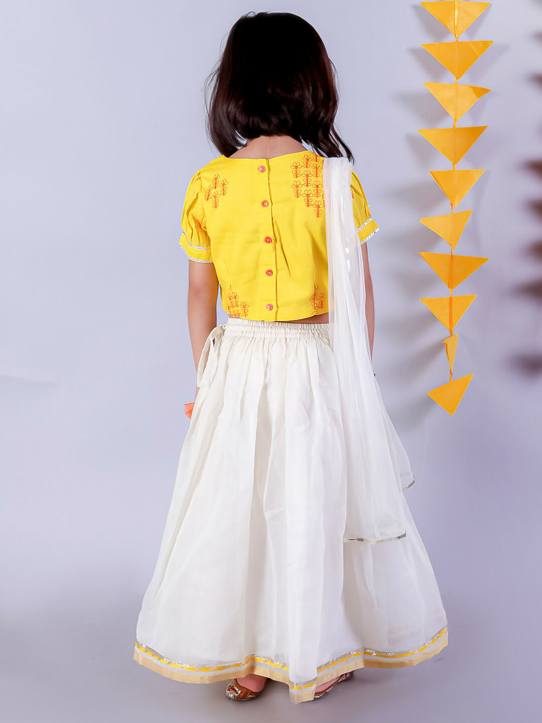 Lil Drama Festive Girls White Lehanga and Yellow Choli with Dupatta Ethnic Set - Distacart