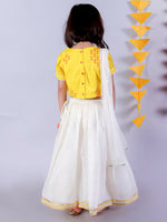 Thumbnail for Lil Drama Festive Girls White Lehanga and Yellow Choli with Dupatta Ethnic Set - Distacart