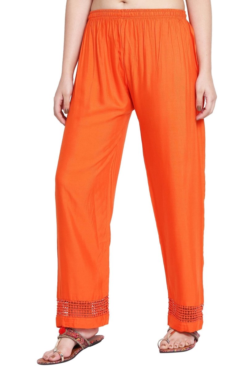 Asmaani Orange Color Plain Lace Palazzo