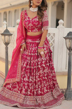 Thumbnail for Vastranavya Designer Dyeable Pure Viscose Jacquard Fabric Lehenga Choli & Dupatta Set - Pink - Distacart