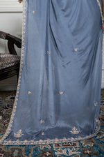 Thumbnail for Morchari Grey Chiffon Hand Embroidery Saree And Stitched Blouse