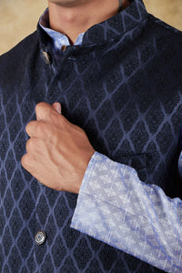 Thumbnail for Bluesaanchi Men's Jacquard Prussian Blue Waistcoat