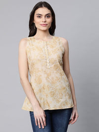 Thumbnail for Ahalyaa Women Beige Cotton Gold Printed Tunic - Distacart