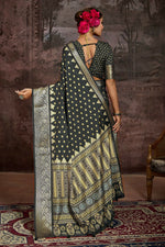 Thumbnail for Joban Fashion Black Art Silk With Fine Viscose Border Ajrak Full Body Print With Soft Finish Saree
