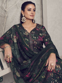 Thumbnail for Aastha Fashion Women's Black Pure Pashmina Digital Print with Jacquard Woven Kurta with Trouser & Dupatta - Distacart