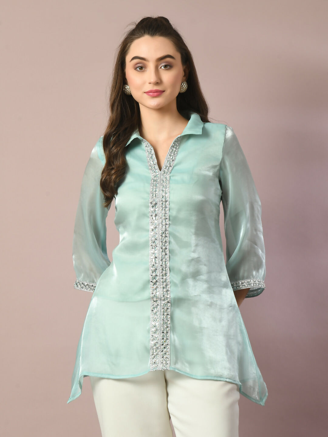 Myshka Women's Blue Solid Longline Party Tunic - Distacart