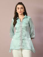 Thumbnail for Myshka Women's Blue Solid Longline Party Tunic - Distacart