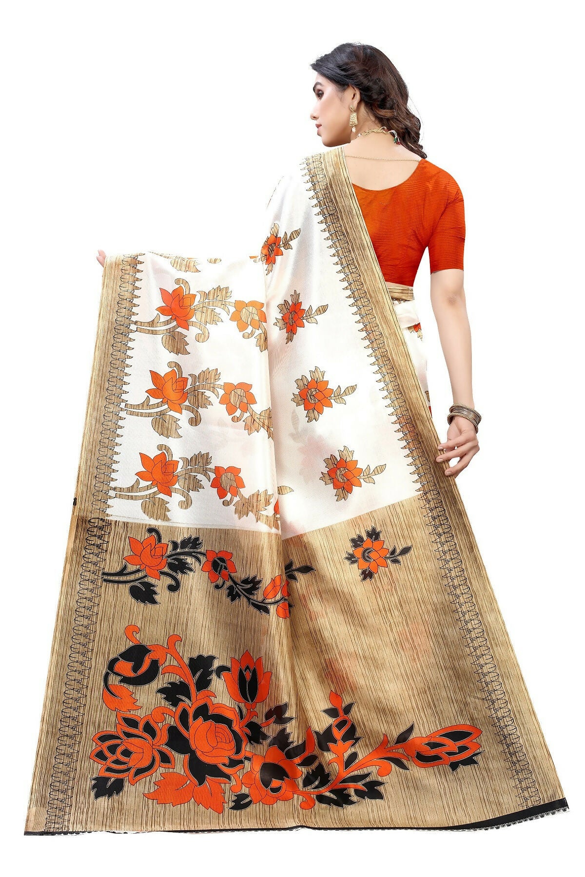 Vamika White Printed Art Silk Saree - Distacart