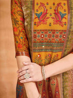 Thumbnail for Anouk Ethnic Motifs Printed Mirror Work Pure Silk Straight Kurta with Trousers & Dupatta - Distacart