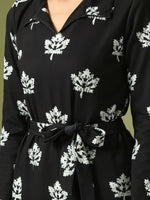 Thumbnail for Myshka Women's Black Printed Polo Collar Party Top With Trousers Co-ord set - Distacart