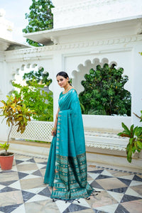 Thumbnail for Aastha Fashion Turquoise Woven South Silk Saree with Blouse - Distacart