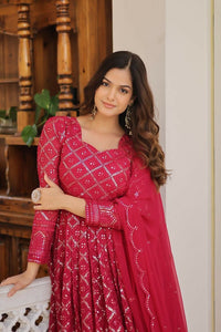 Thumbnail for Aastha Fashion Women's Rani Pink Faux Georgette Sequins Embroidered Anarkali Dress with Dupatta - Distacart