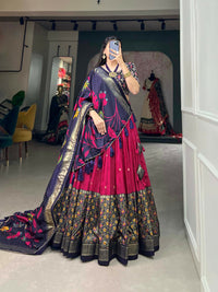 Thumbnail for Vastranavya Stunning Look Tussar Silk Printed With Foil Work Indian Lehenga Choli - Pink