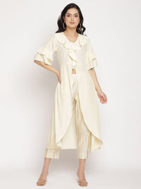 Thumbnail for Ahalyaa Women Off White Layered Kurta With Trousers
