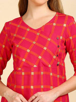 Thumbnail for Anubhutee Magenta & Orange Checked Angrakha Kurti - Distacart