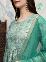 Thumbnail for Vishudh Floral Printed Keyhole Neck Anarkali Kurta with Sharara & Dupatta - Distacart