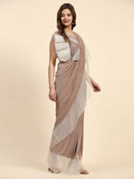 Thumbnail for Light Brown Lycra Solid Ready to Wear Saree with stitched Blouse - Nita - Distacart