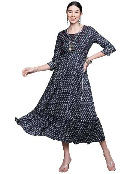 Anubhutee Women's Viscose Rayon Navy Blue Printed Ethnic Dress - Distacart