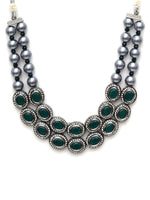 Thumbnail for Green Stone Kundan Neckpiece with Grey Stones (Grey) - Ruby Raang - Distacart