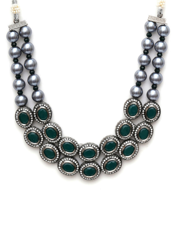 Green Stone Kundan Neckpiece with Grey Stones (Grey) - Ruby Raang - Distacart