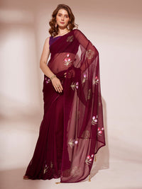 Thumbnail for NOZ2TOZ Women Party Wear Organza Saree with Unstitched Blouse - Maroon