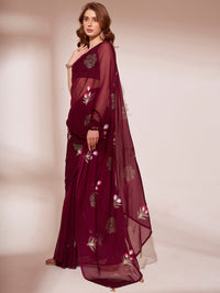 Thumbnail for NOZ2TOZ Women Party Wear Organza Saree with Unstitched Blouse - Maroon
