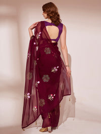 Thumbnail for NOZ2TOZ Women Party Wear Organza Saree with Unstitched Blouse - Maroon