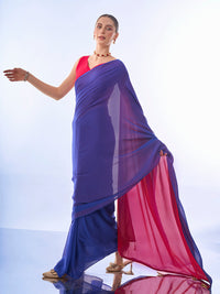 Thumbnail for NOZ2TOZ Women Party Wear Printed Georgette Saree with Unstitched Blouse - Purple & Pink