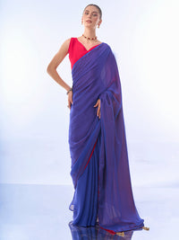 Thumbnail for NOZ2TOZ Women Party Wear Printed Georgette Saree with Unstitched Blouse - Purple & Pink