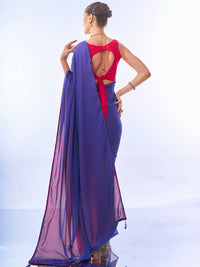 Thumbnail for NOZ2TOZ Women Party Wear Printed Georgette Saree with Unstitched Blouse - Purple & Pink