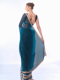 Thumbnail for NOZ2TOZ Women Party Wear Printed Premium Organza Saree with Unstitched Blouse - Nile Blue