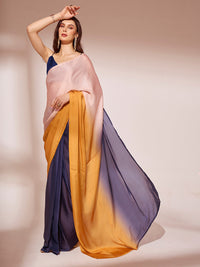 Thumbnail for NOZ2TOZ Women Party Wear Printed Ready to Wear Satin Georgette Saree with Unstitched Blouse(Size up to 42) - Yellow & Blue