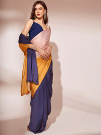 Thumbnail for NOZ2TOZ Women Party Wear Printed Ready to Wear Satin Georgette Saree with Unstitched Blouse(Size up to 42) - Yellow & Blue