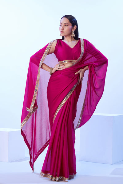 NOZ2TOZ Women Party Wear Satin Chiffon Saree with Lace Border Work