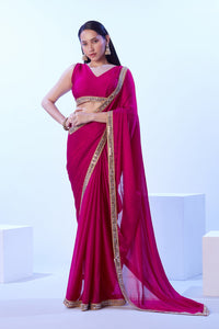 Thumbnail for NOZ2TOZ Women Party Wear Satin Chiffon Saree with Lace Border Work