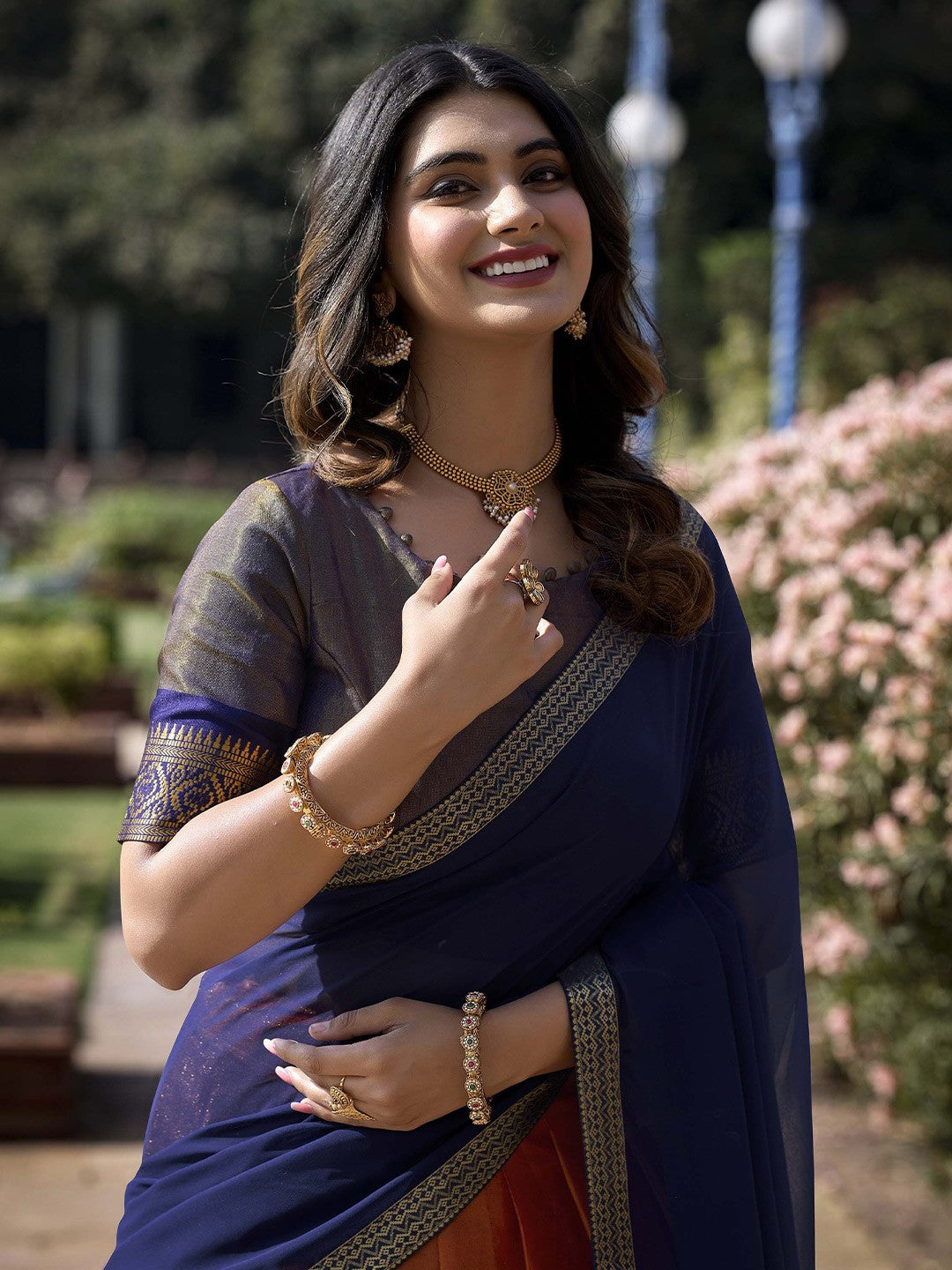 Evanik Women South-Style Kanchipuram Silk Stitched Lehenga With Unstitched Blouse & Dupatta