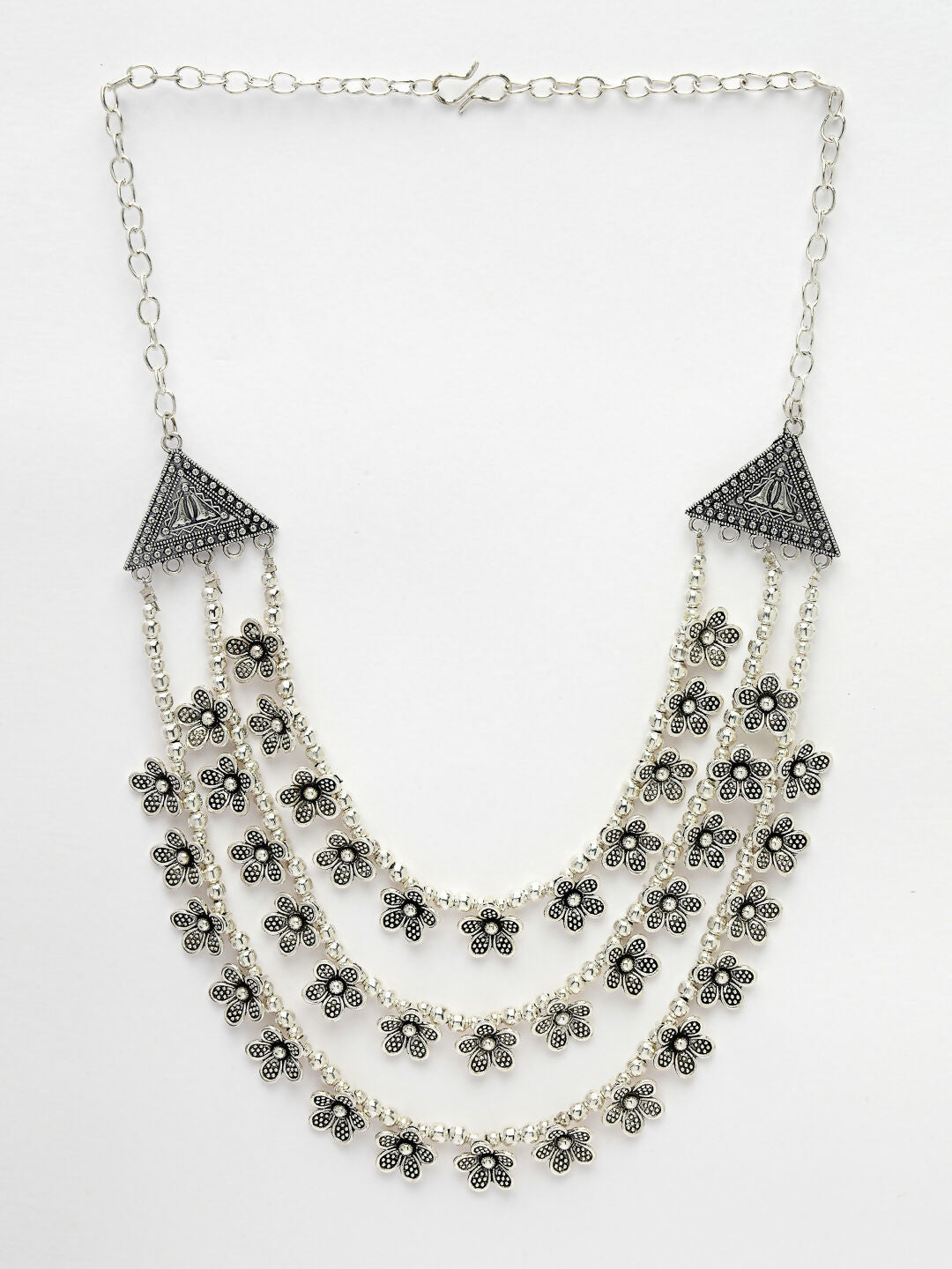 NVR Women's 3 Layered Floral Shape Artificial Beads German Silver Oxidised Necklace - Distacart