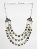 Thumbnail for NVR Women's 3 Layered Floral Shape Artificial Beads German Silver Oxidised Necklace - Distacart