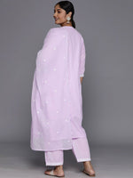 Thumbnail for Sztori Plus Size Floral Embroidered Pure Cotton Anarkali Kurta & Trousers With Dupatta - Distacart