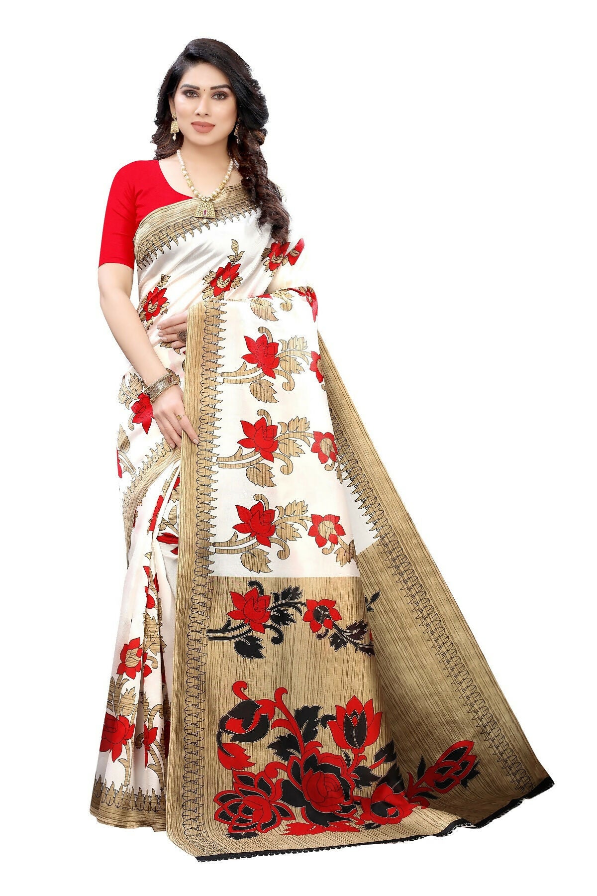 Vamika White Printed Art Silk Saree - Distacart