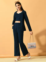 Thumbnail for Myshka Women's Navy Blue Solid Solid Jacket - Distacart