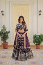 Thumbnail for Vastranavya Designer Dyeable Pure Viscose Jacquard Fabric Lehenga Choli & Dupatta Set - Wine - Distacart
