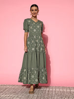 Thumbnail for Yufta Olive Green Maxi Dress - Distacart