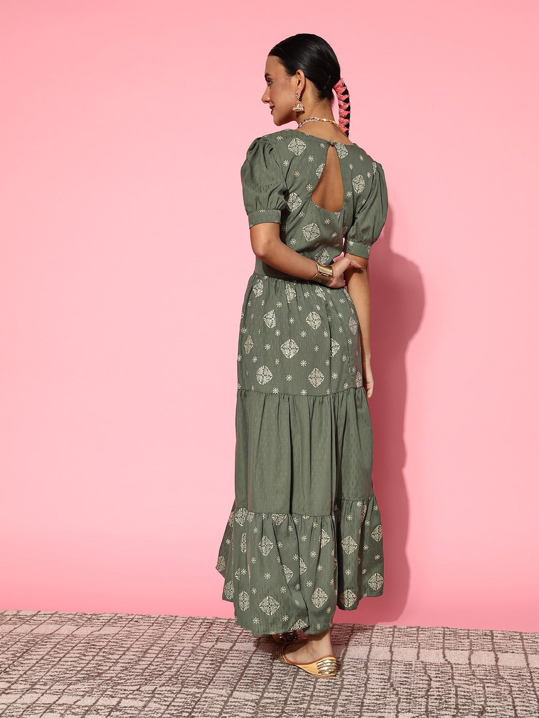 Yufta Olive Green Maxi Dress - Distacart